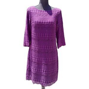 ELIZA J Women's Purple Lace Shift Dress with 3/4 Sleeves SIZE 8